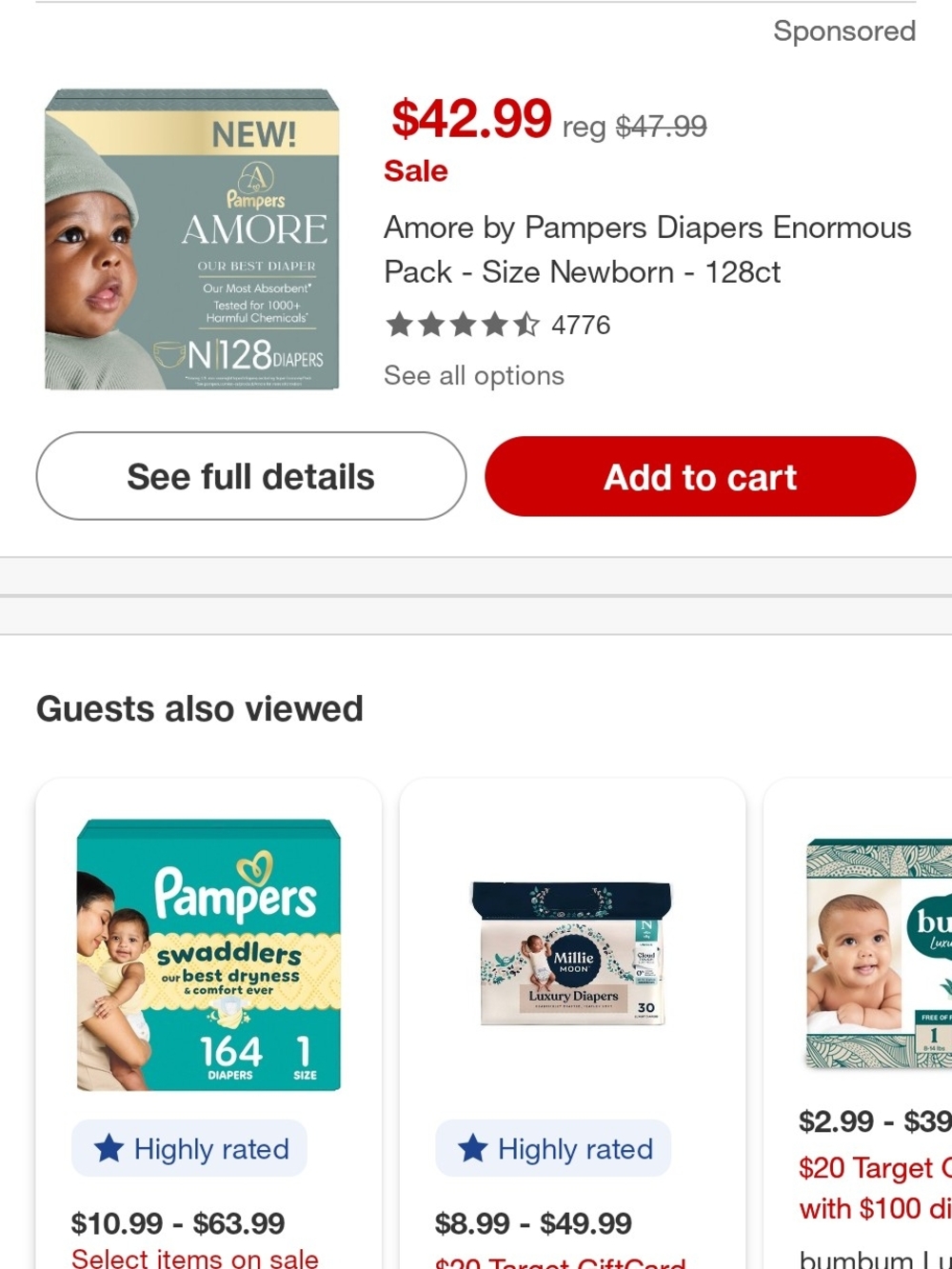 Pampers Amore Newborn Diapers - Teal & Cream Packaging